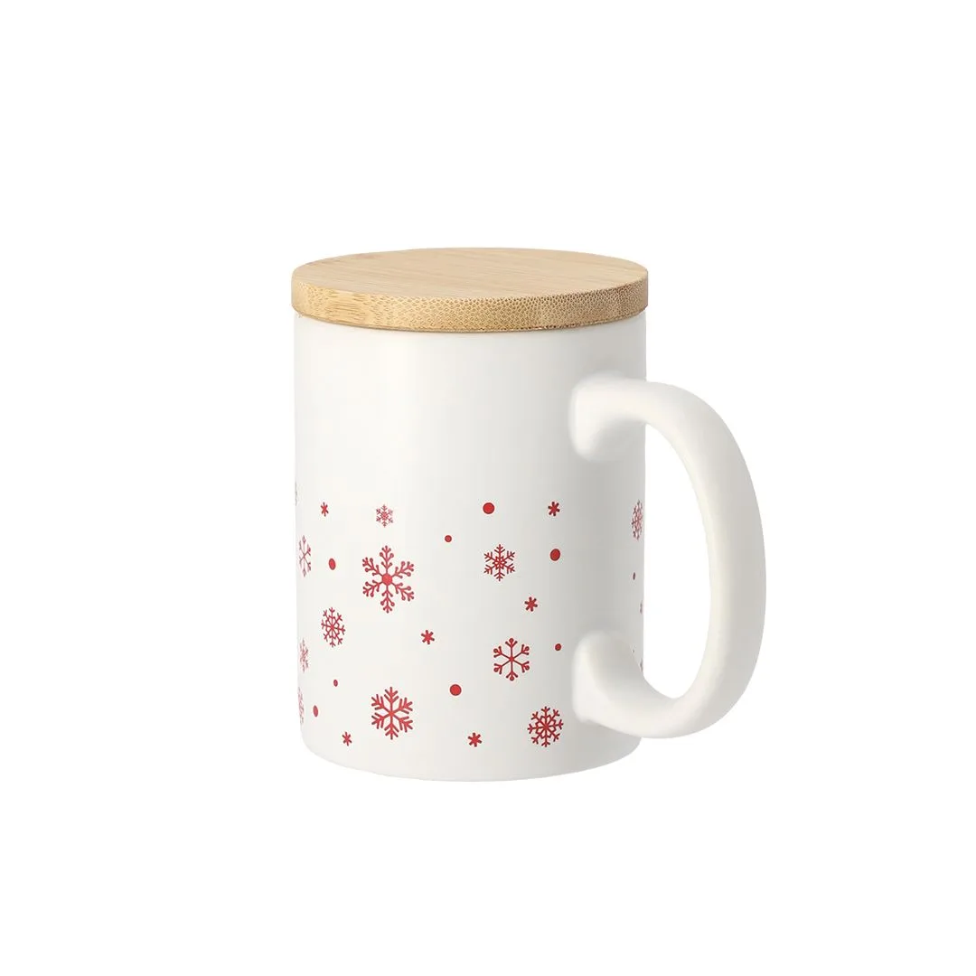 Ceramic mug with bamboo lid NOEL, 300 ml