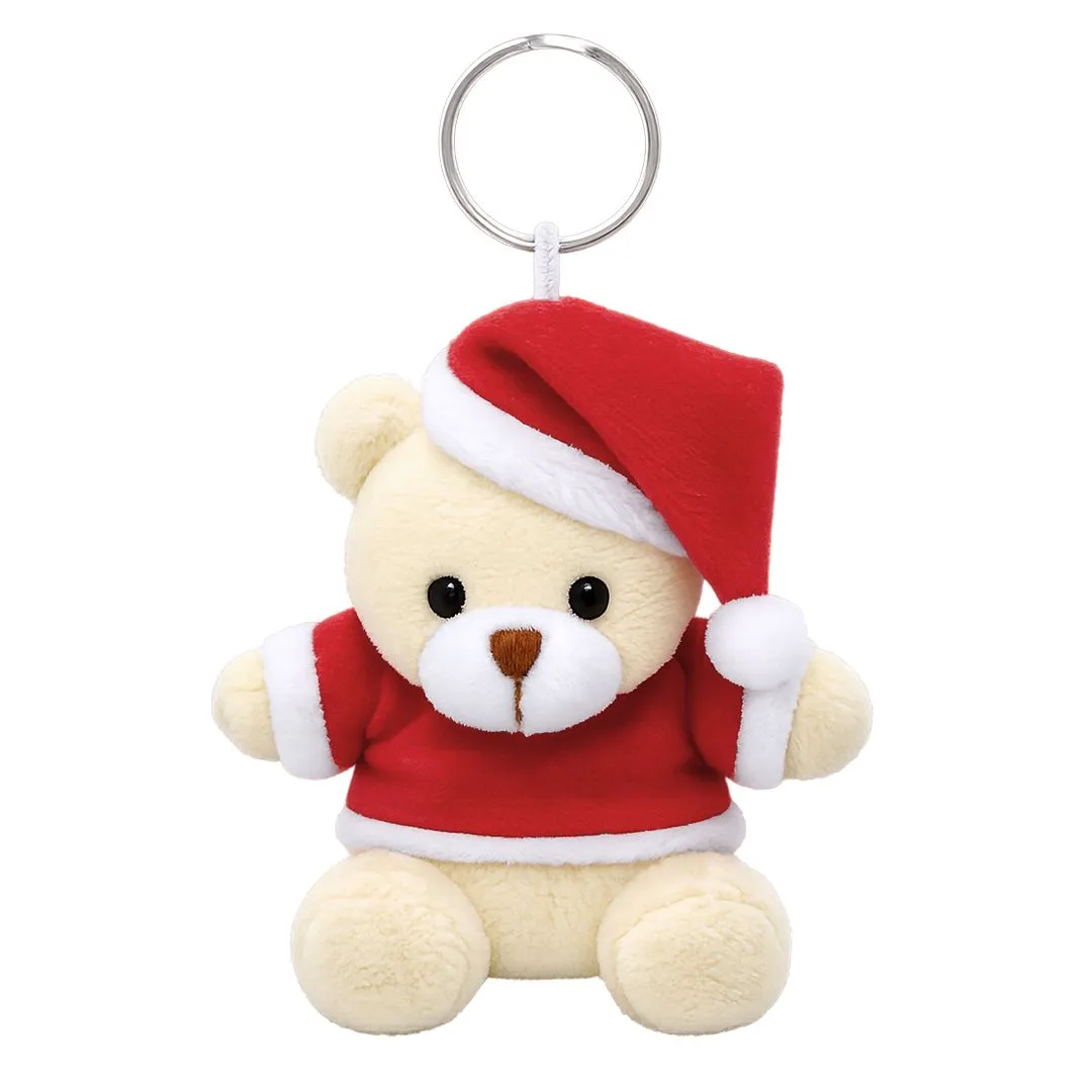 White Christmas teddy bear keychain with your logo
