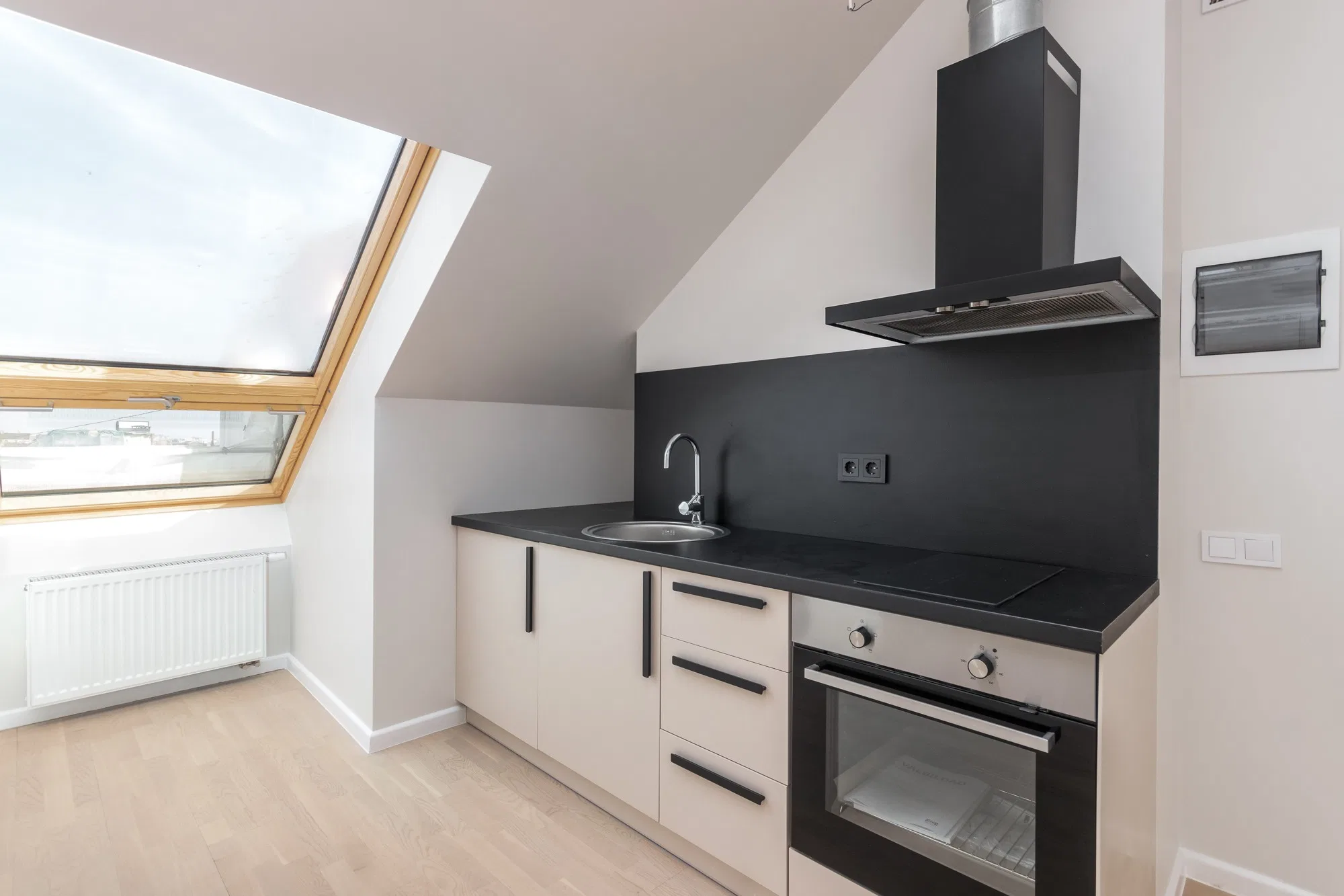 Attic 3-room apartment with panoramic windows and a view of Ziedoņdārza in a completely renovated historical building.